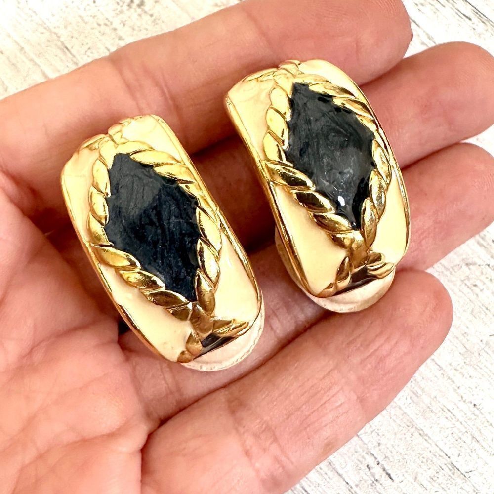 Gold tone enamel clip on earrings